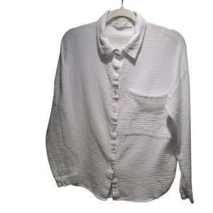 Altar'd State White Textured Gauzy Button Down Long Sleeve Women's Small